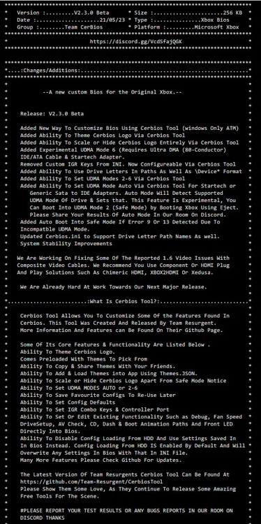 Cerbios New Xbox Bios - Bios - OGXbox.com